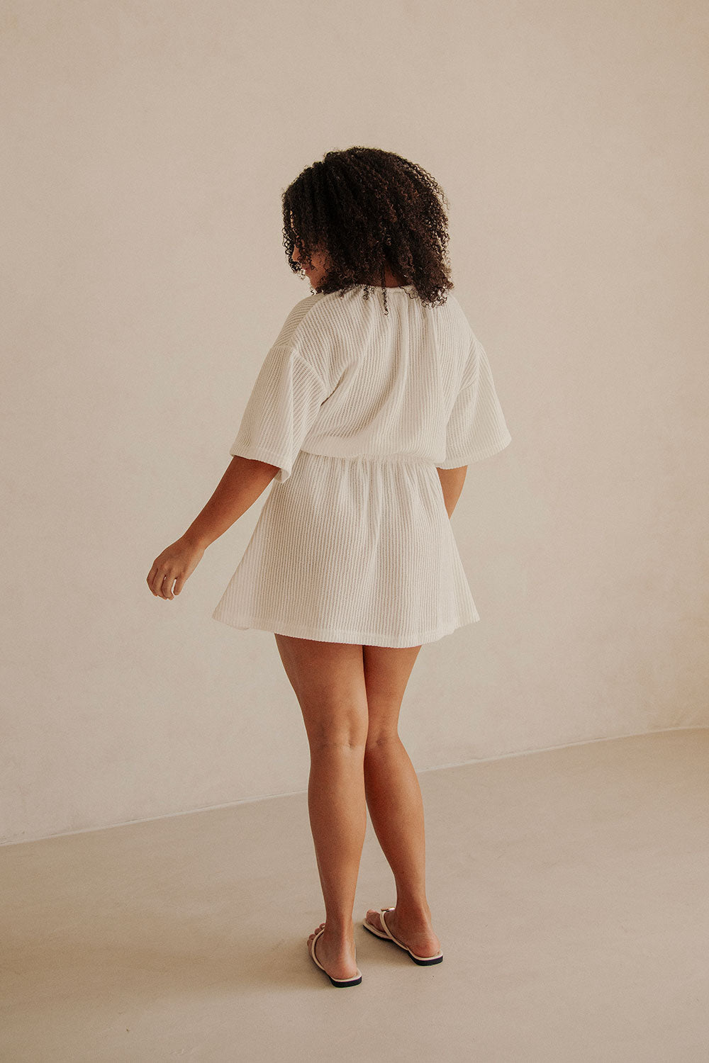 Exclusively Designed Sabo White Textured Woven Chiva Women's Dress
