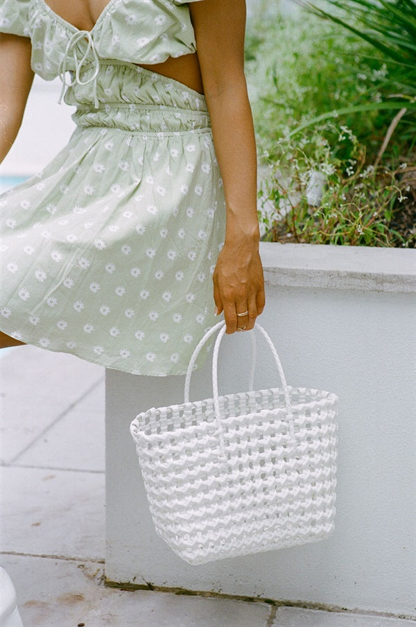 Stylish White Elli Basket Tote with Twin Handles