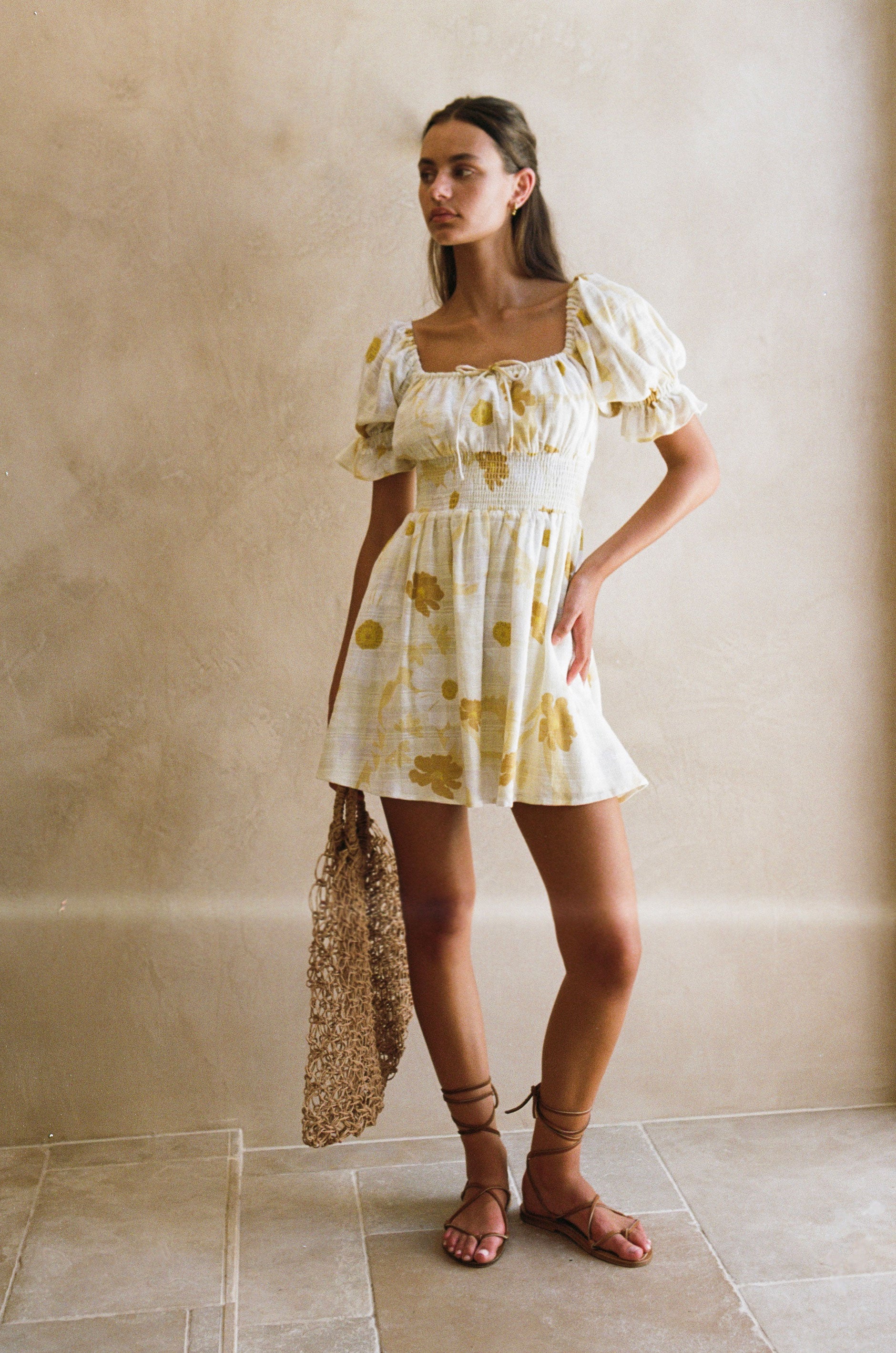Floral Alena Dress - High - quality Natural Textured Cotton