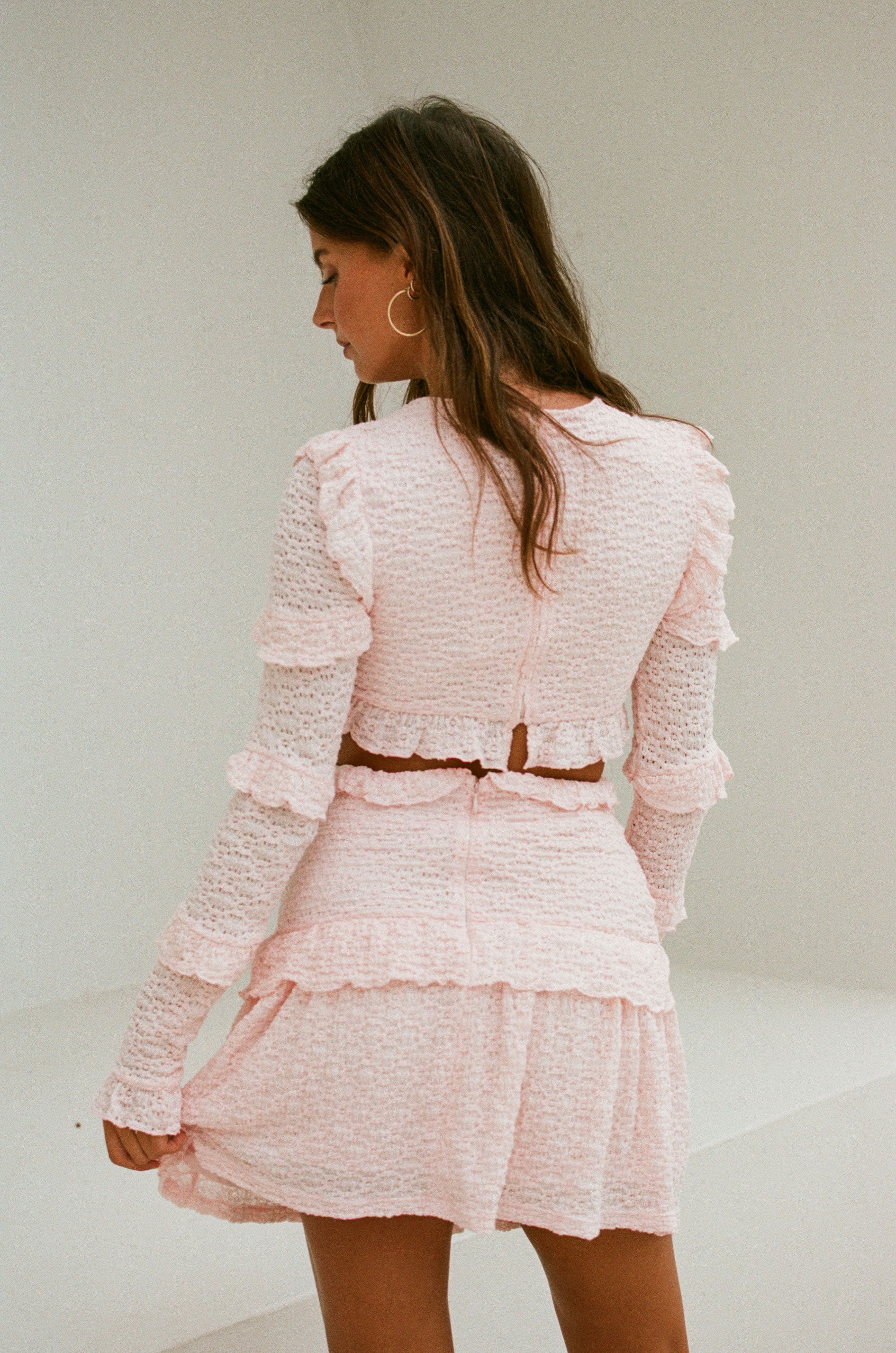 Sabo's Exclusively Designed Soft Pink Feminine Dara Frilled Evening Dress