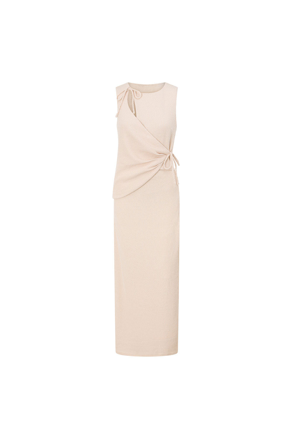 Exclusive Sandy Beige Textured Eliana Women's Wrap Dress