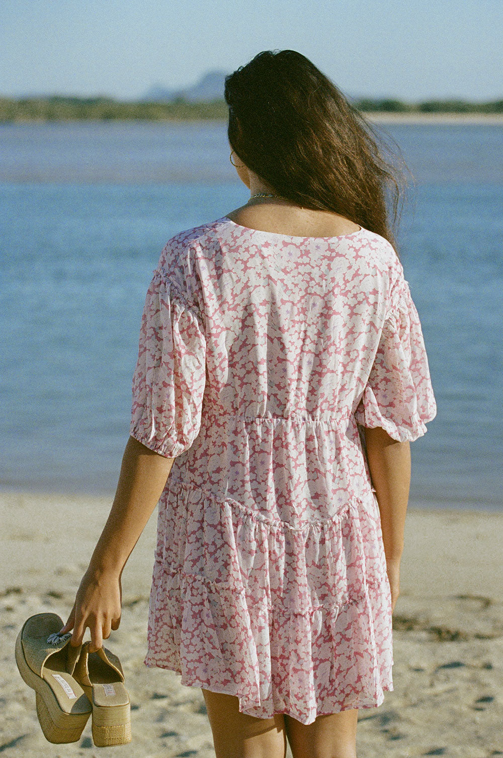 Fashionable Pink Tarelle Women's Dress with Floral Print
