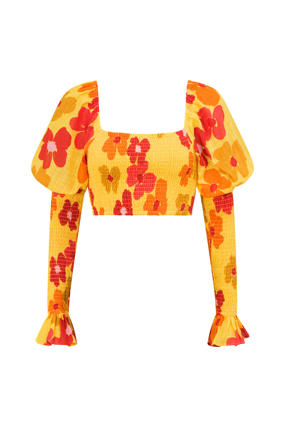 Exquisite Sabo-designed Serina Shirred Top with Romance Floral Print