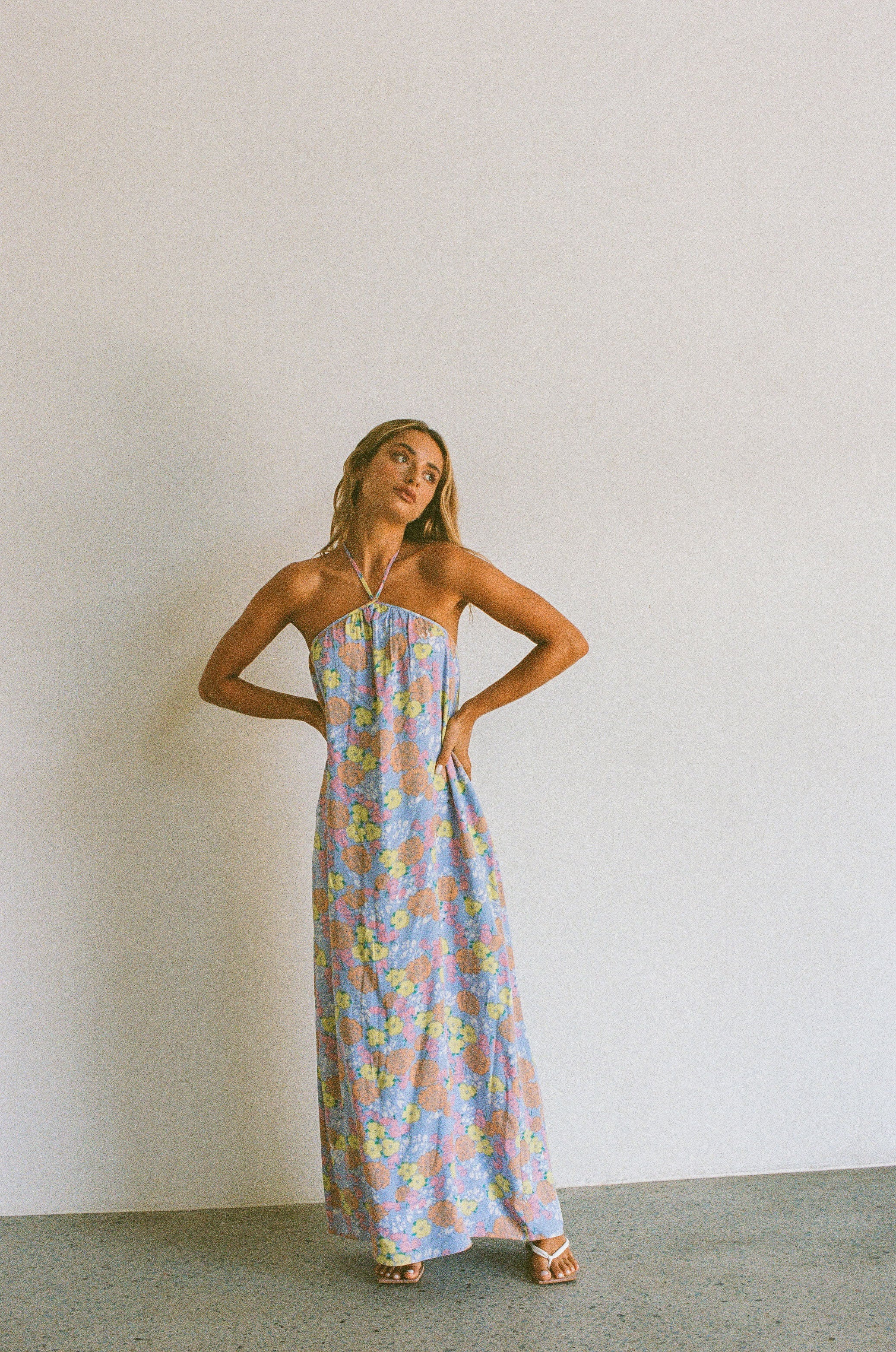 Exquisite Paragon Halter Neck Viscose Maxi Dress with Bryony Fiesta Print