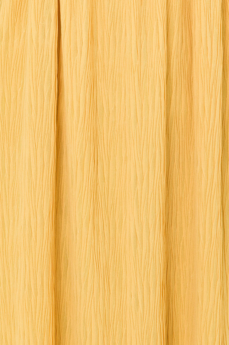 Stylish Mustard Crepe Mable Dress with Rouleau Straps and Ruffle Trim