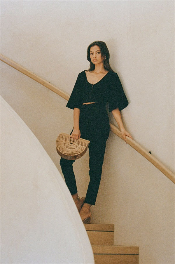 Exclusive Sabo-Designed Black Denim Keely Tapered High-Waisted Pants