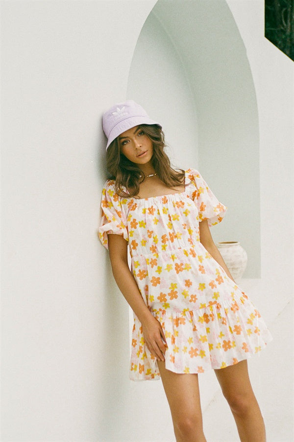 Exclusive Daisy Print Samaya Babydoll Dress in High - Quality Natural Cotton