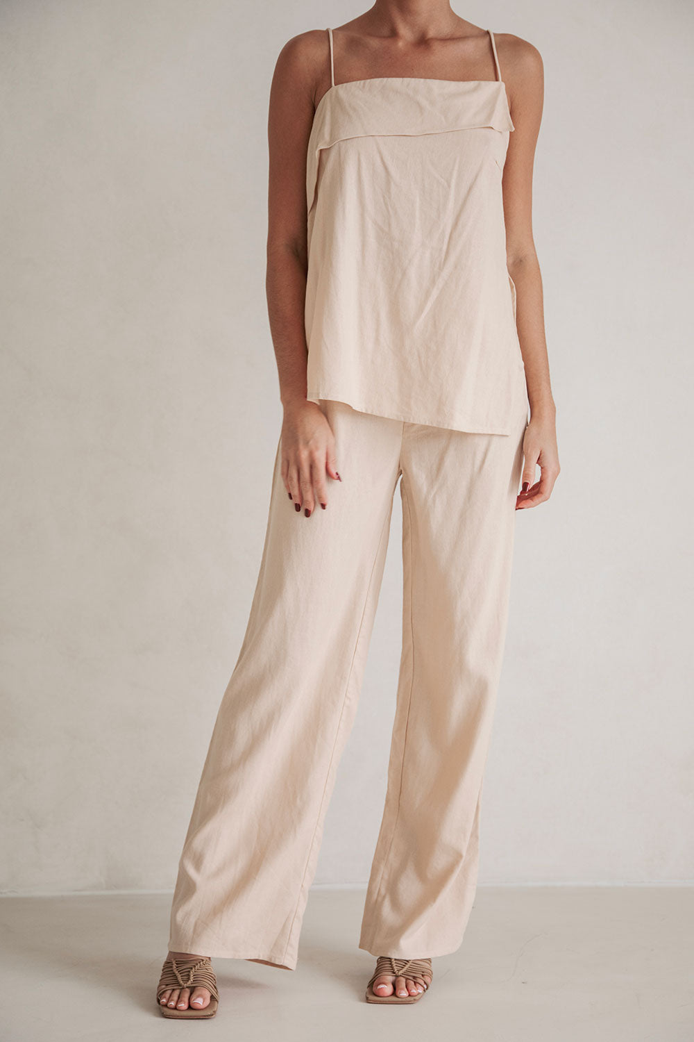 High - Quality Sandy Beige Linen Cotton Blend Erica Top