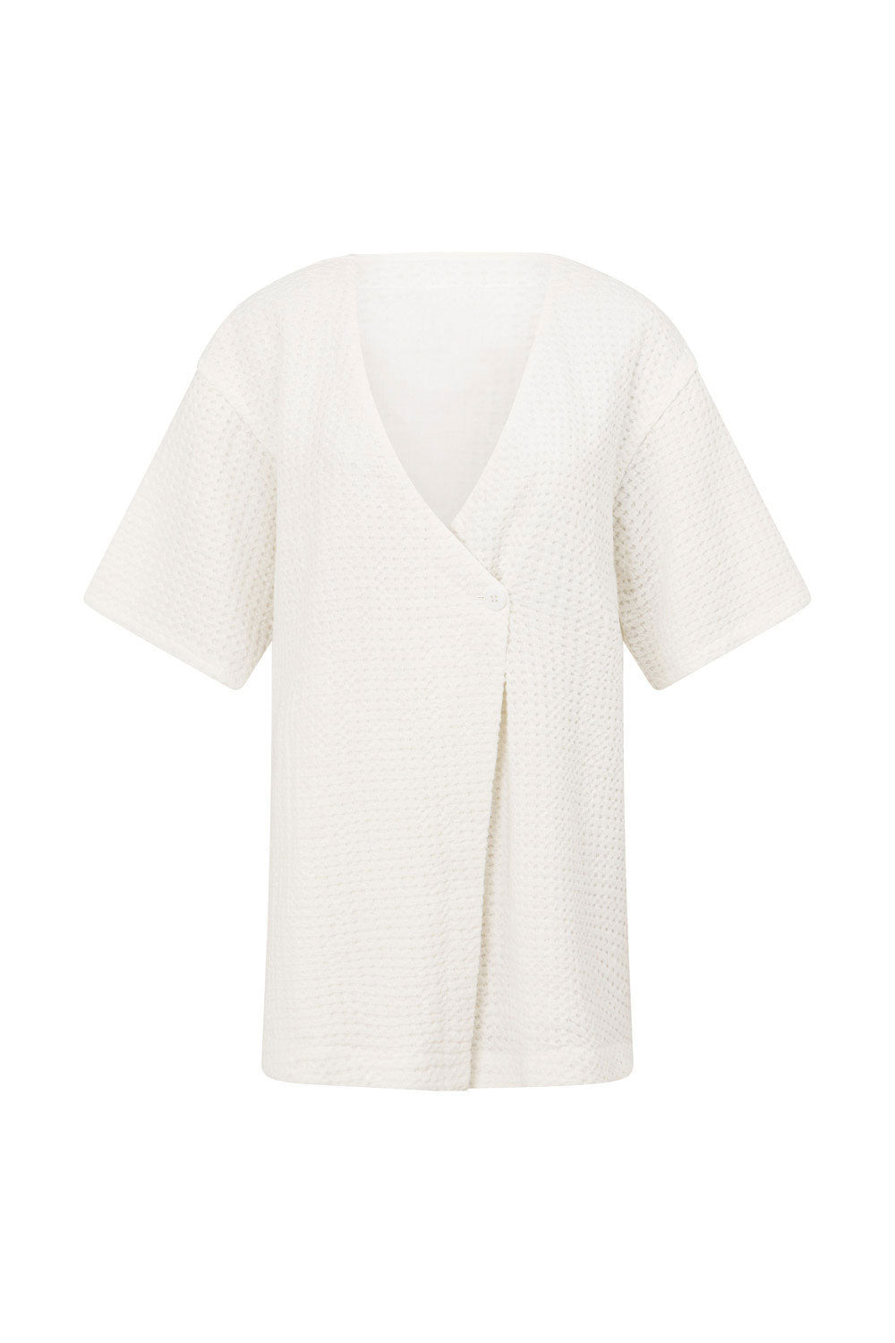 White Natural Textured Waffle Cotton Shani Wrap Dress for Vacation