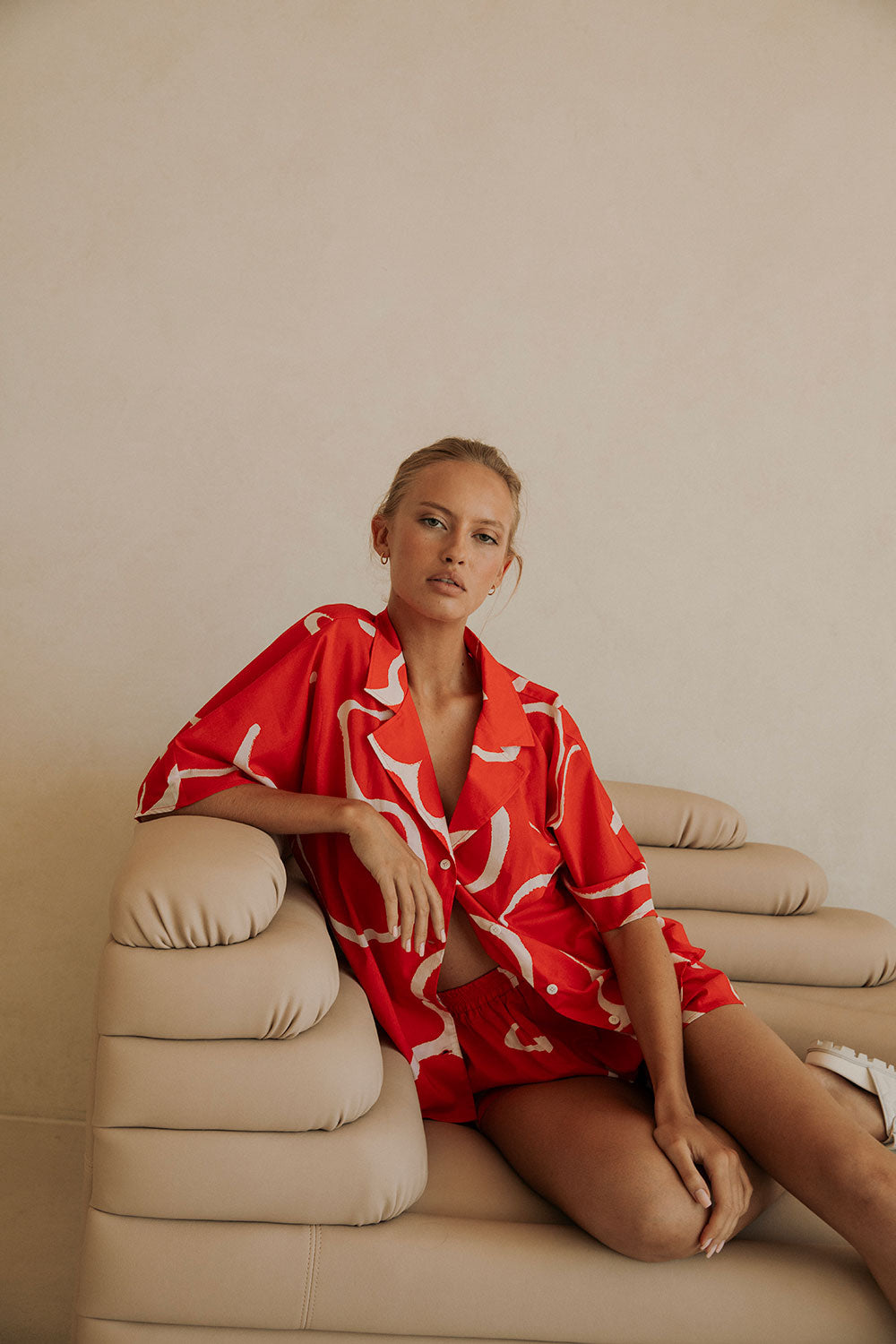 Exclusive Evoke Red Relaxed Resort Style Seona Top
