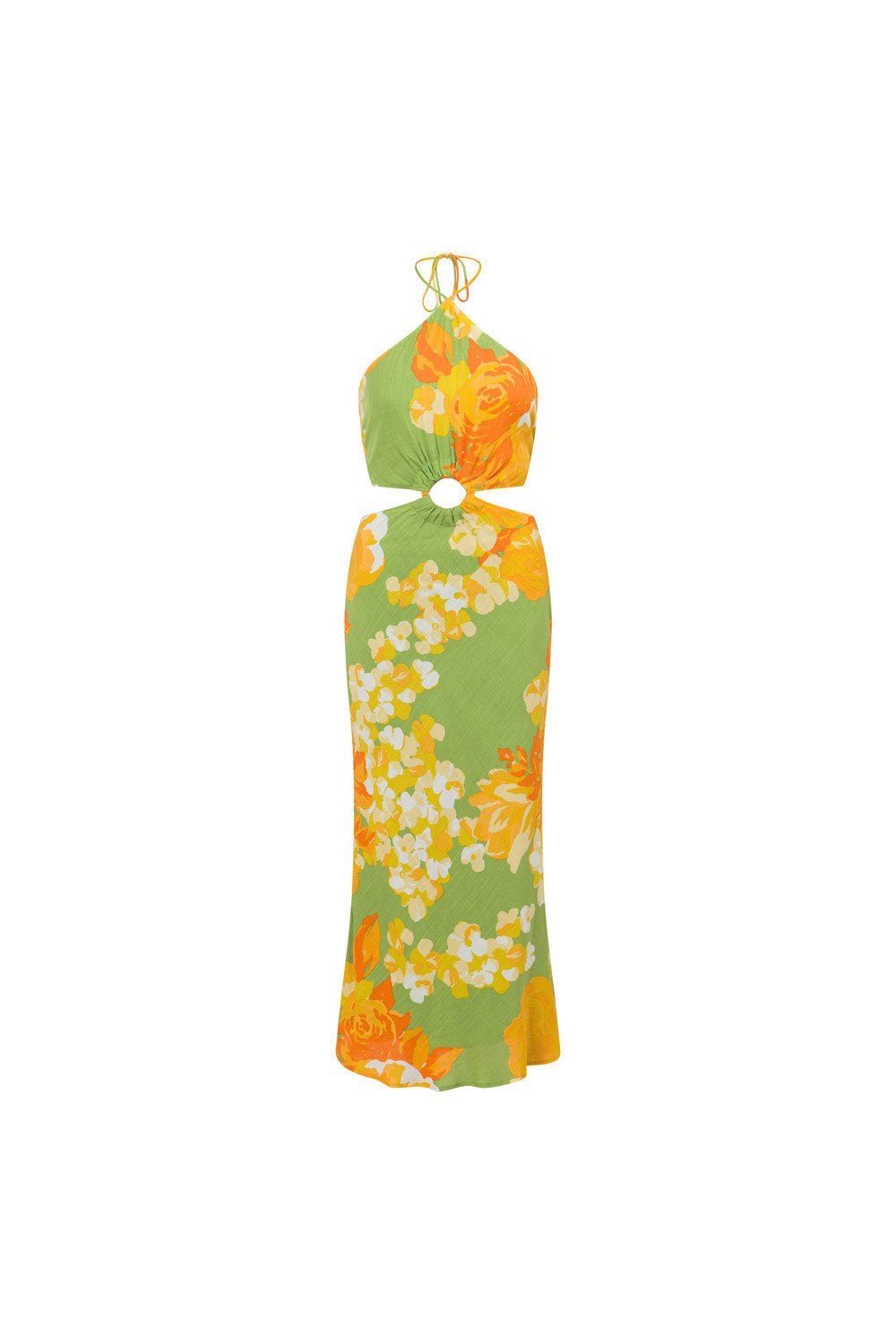 Exquisite Floral Sunset Gala Cutout Dress - One - of - a - Kind