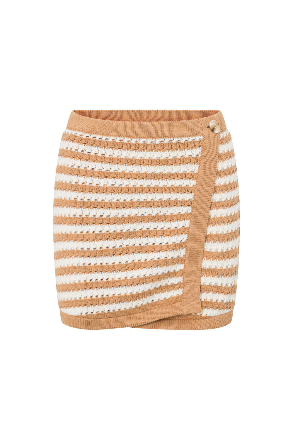 High - Quality Tan and White Striped Bryn Wrap Mini Skirt