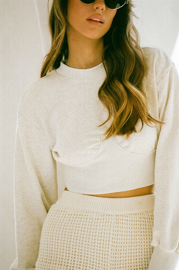 Grey Marl Allara Sweater Top with Contrast Rib Detailing