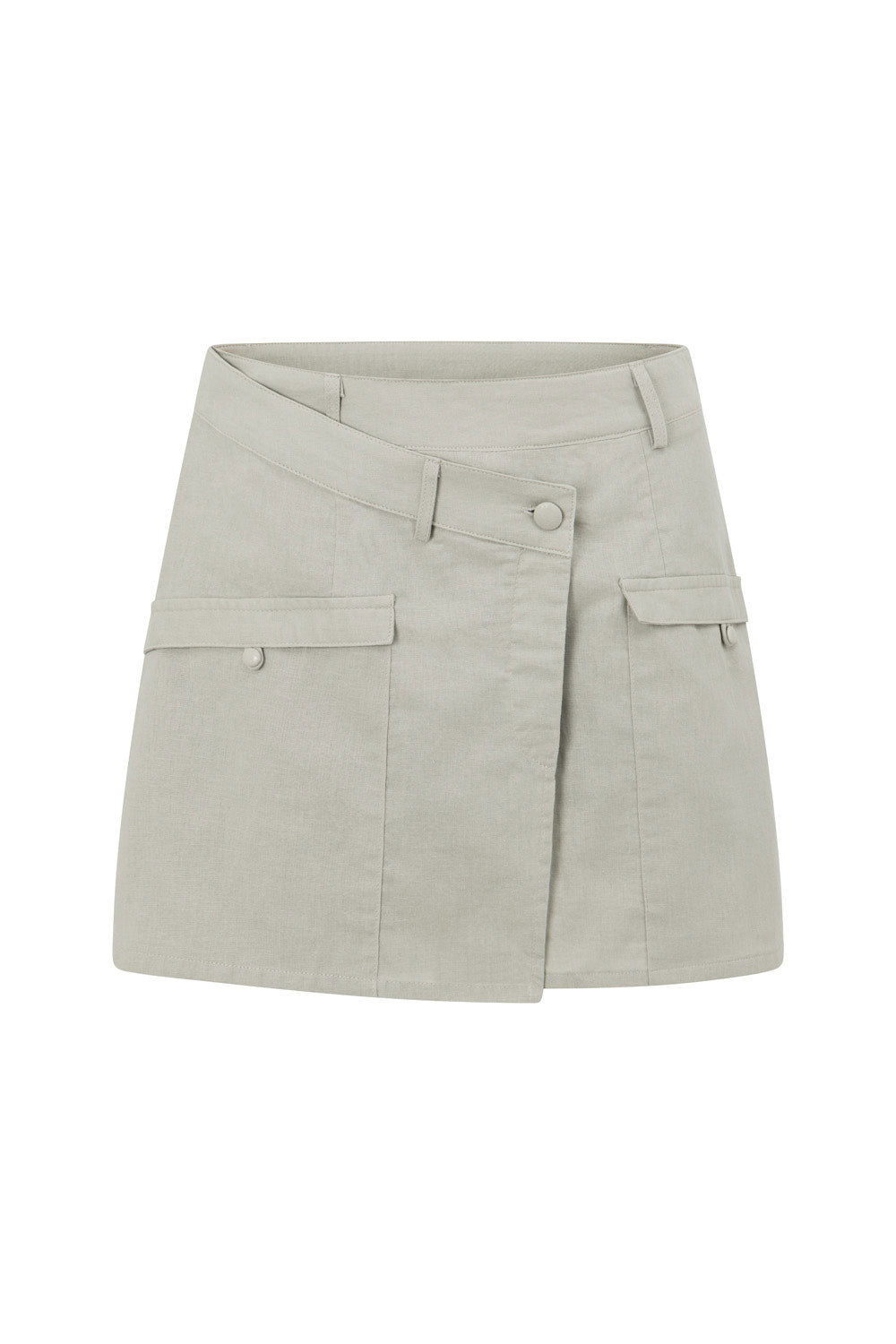 Sage Green Structured Cotton Linen Blend Paige Skort