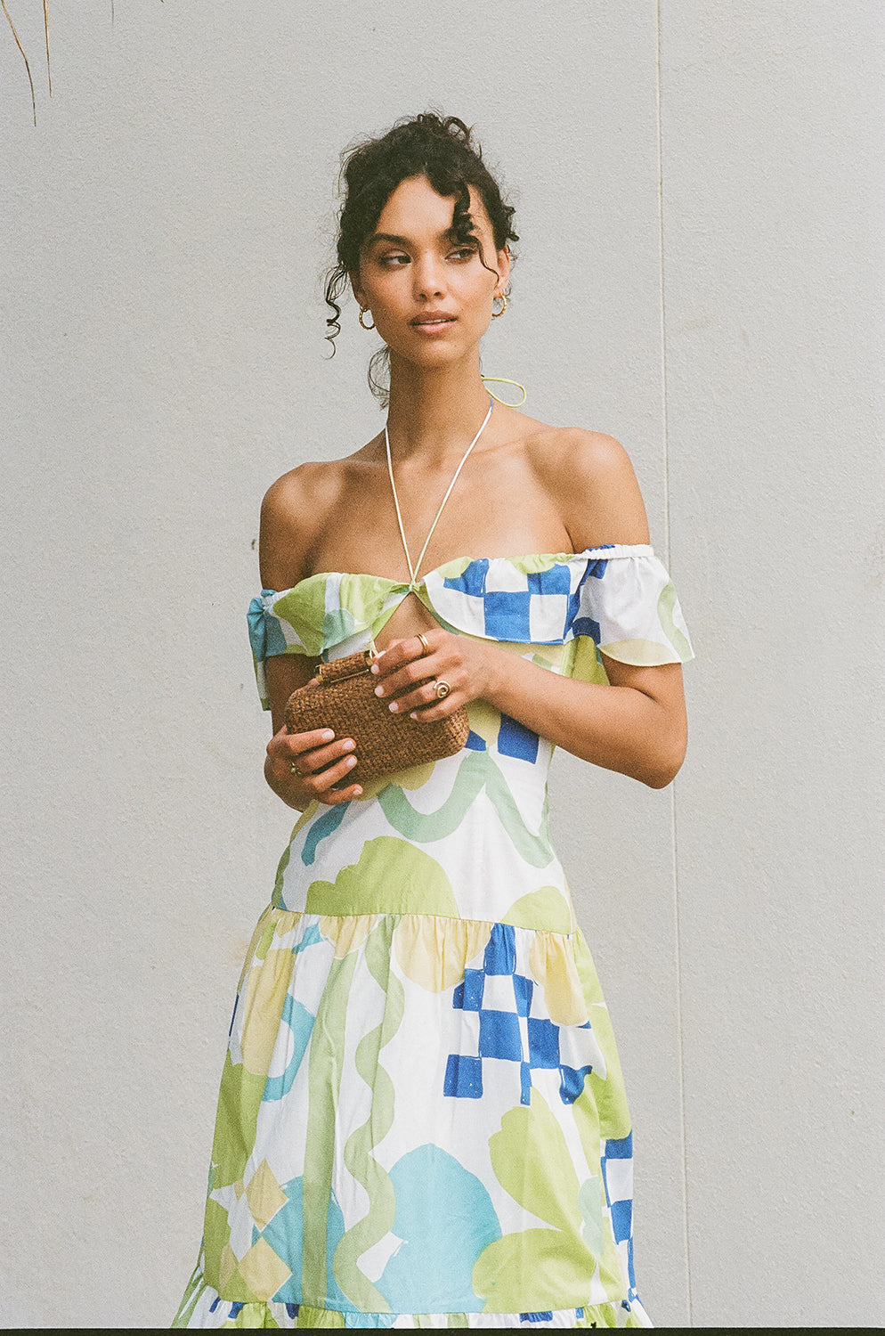 Adorne Women's Checkered Floral Aliza Print Midi Dress for Special Events