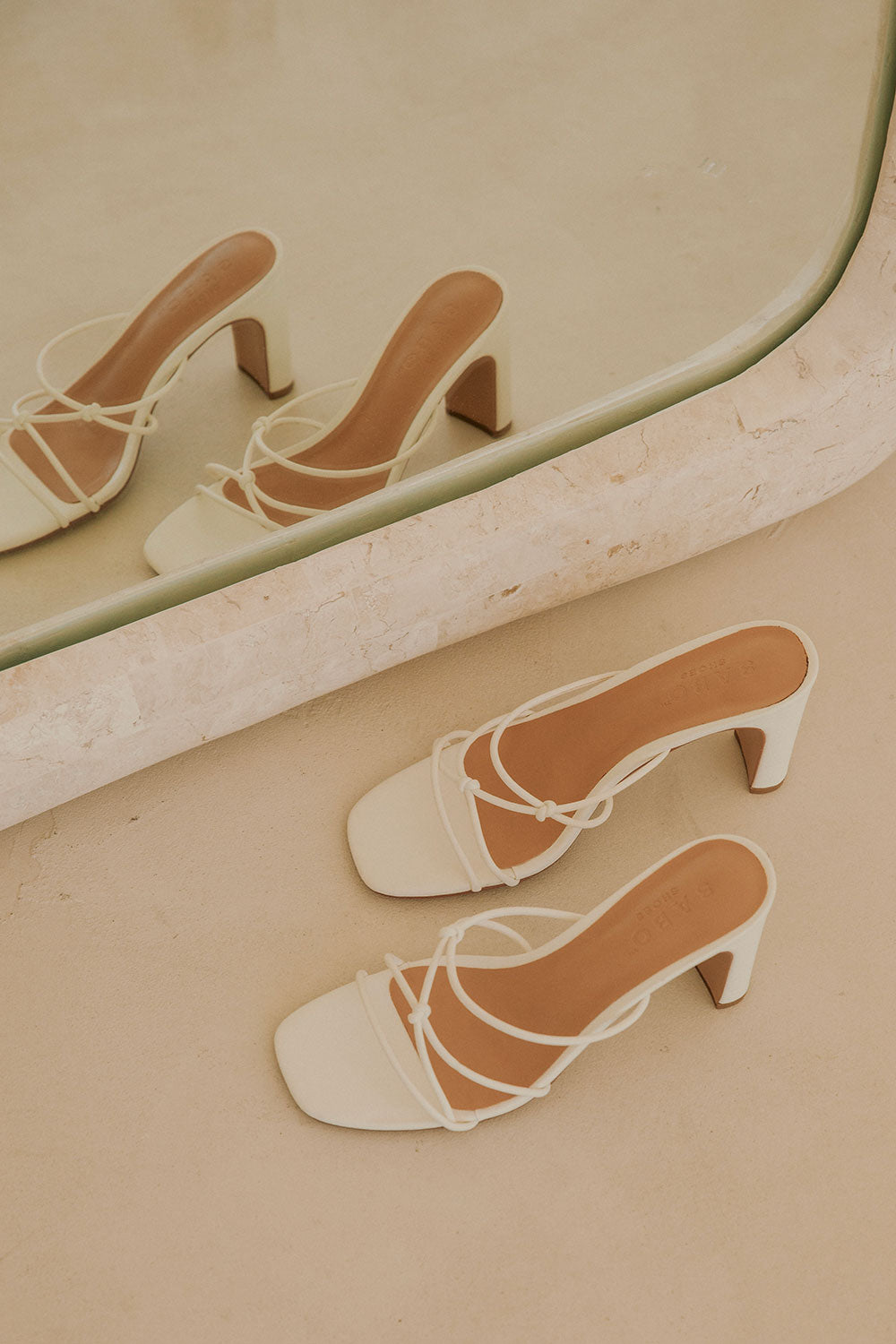 Exclusively Designed White Vegan Leather Rosaria Heels with Knot Detailing