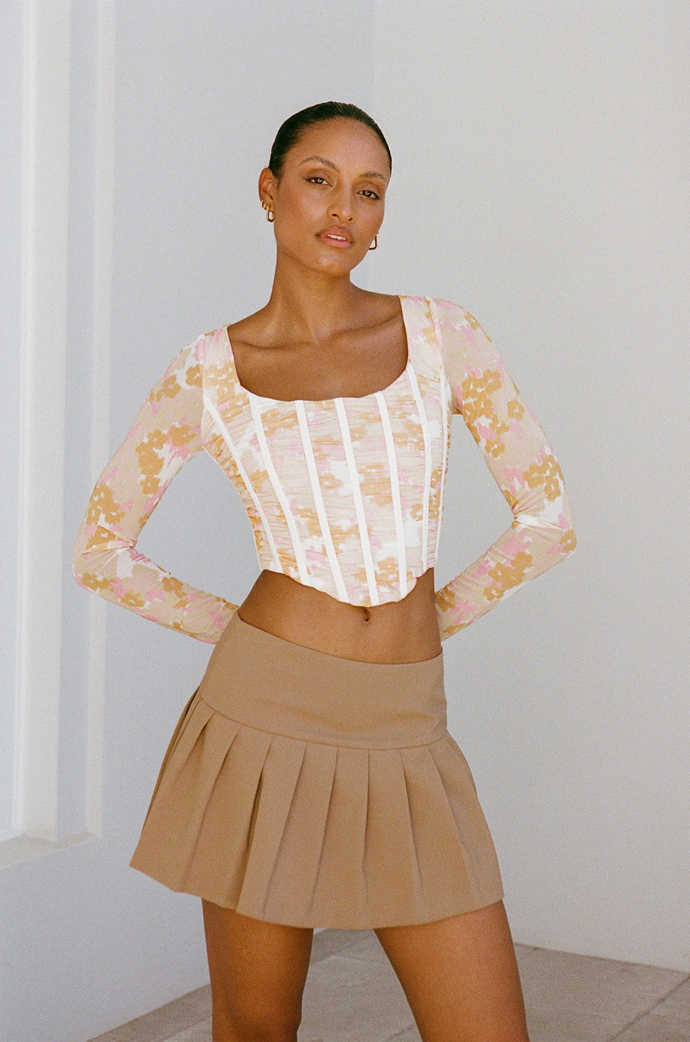 Majella Women's Corset Top with Exclusive Smudge Ditsy Print for Jeans Pairing