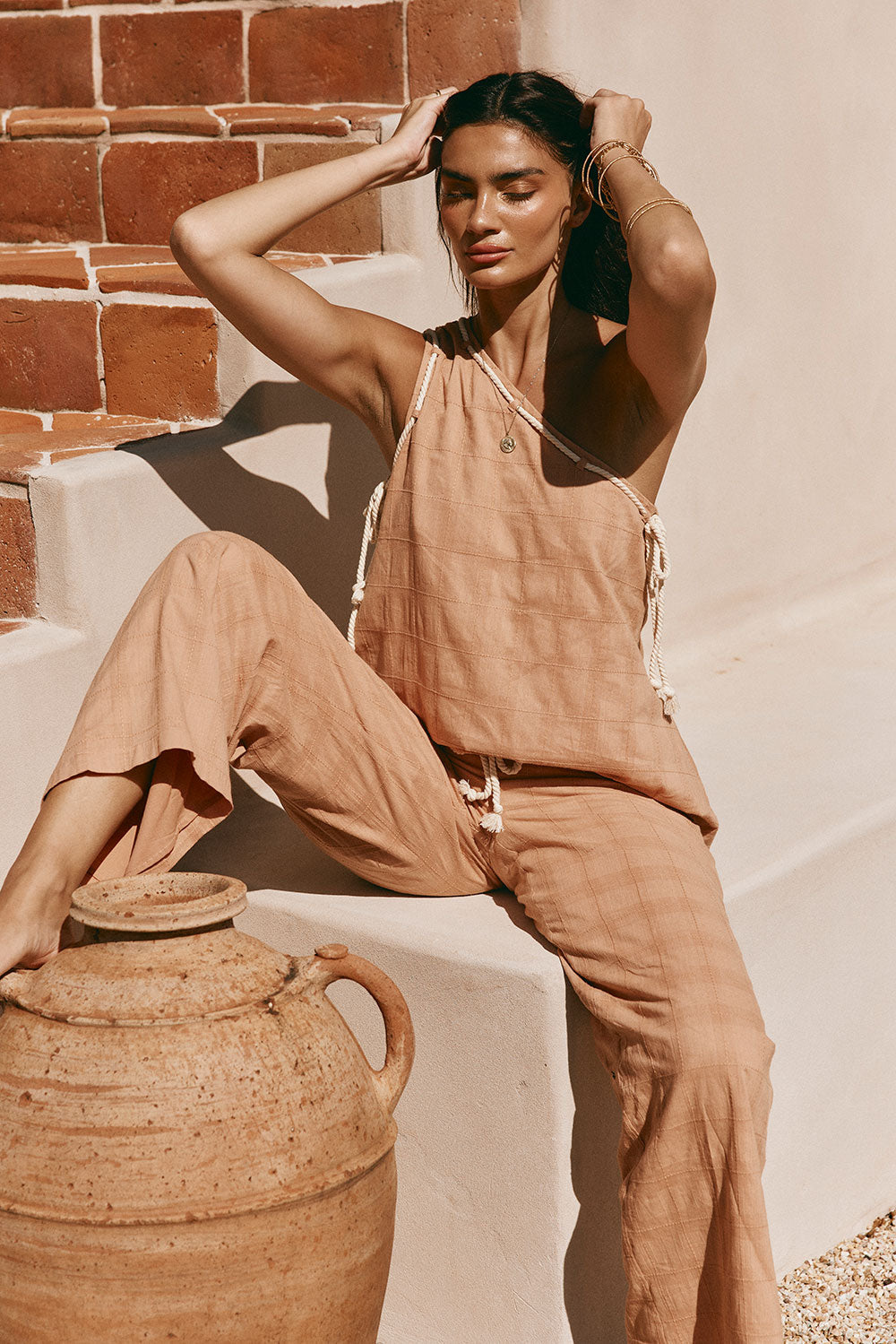 Dusty Rust Natural Cotton Asymmetric Strap Emmie Top for Seaside Summers