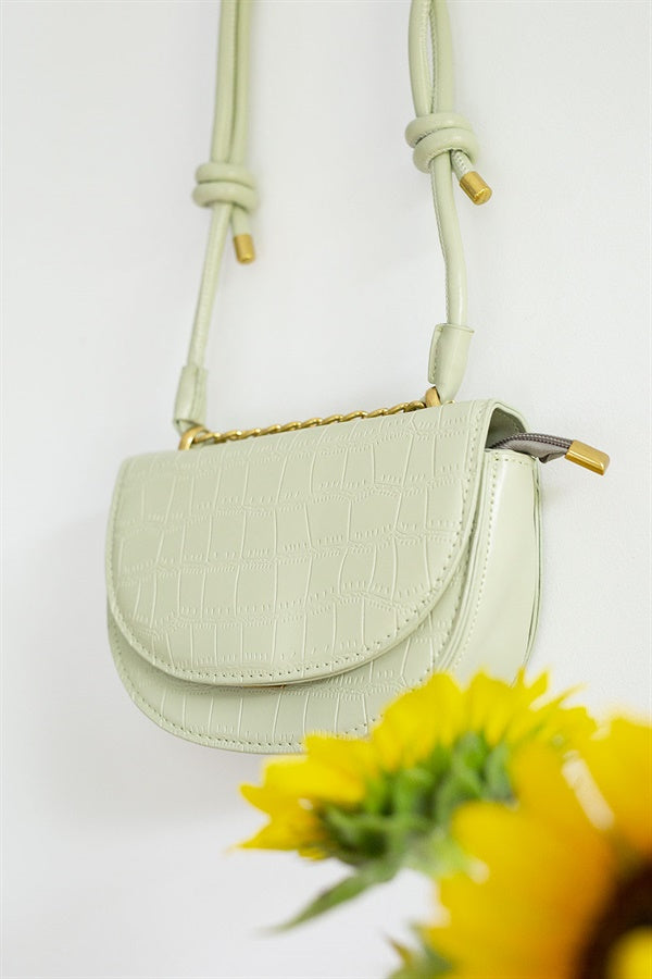 Fashionable Sage Lima Vegan Croc Skin Saddle Bag