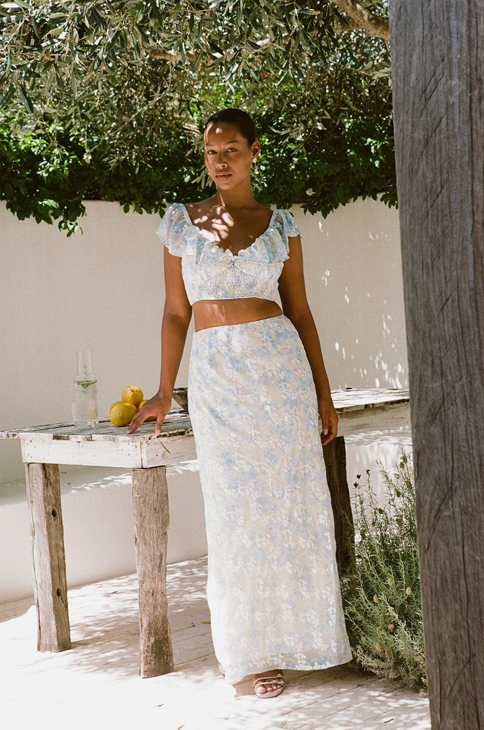 Exquisite Peppi Printed Chiffon Top with Embroidered Details