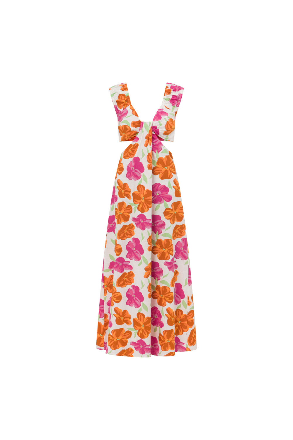 Exclusive Rosa Fill Printed High - Quality Natural Cotton Kameliya Midi Dress