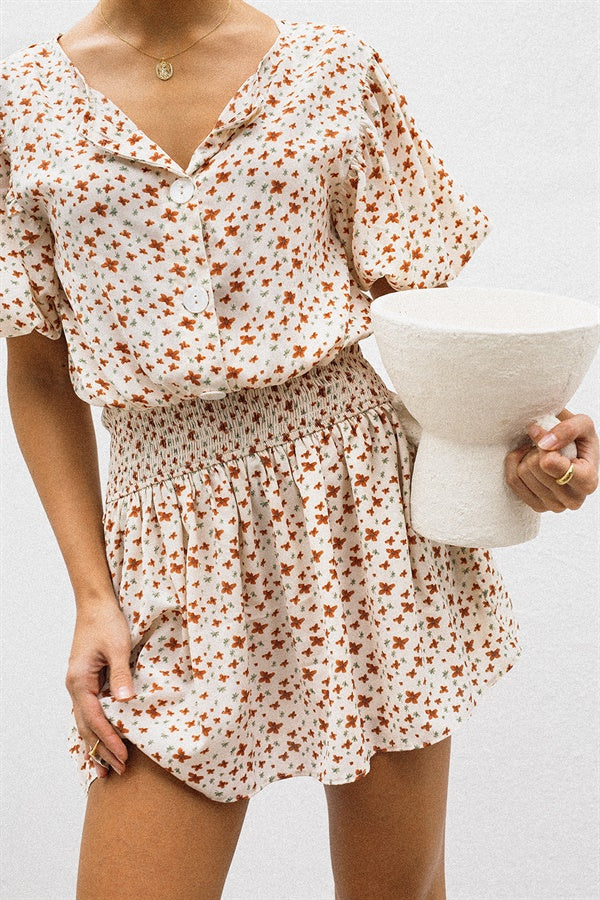Autumn Isle Floral Print Soft Cream Chiffon Dress