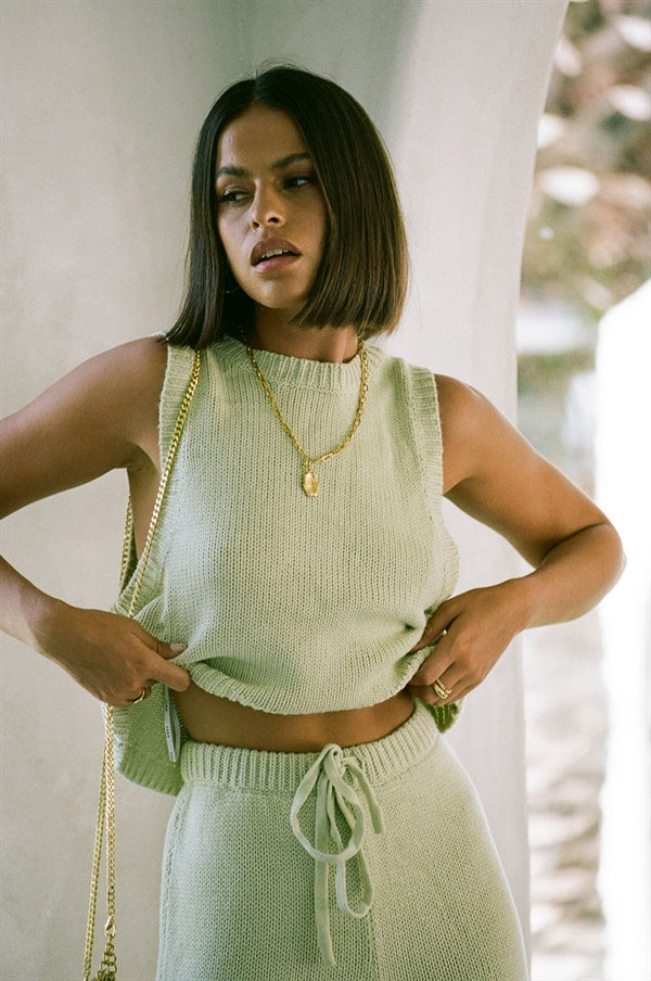 Pastel Green Retro-Inspired Women's Darcie Knit Tank Top