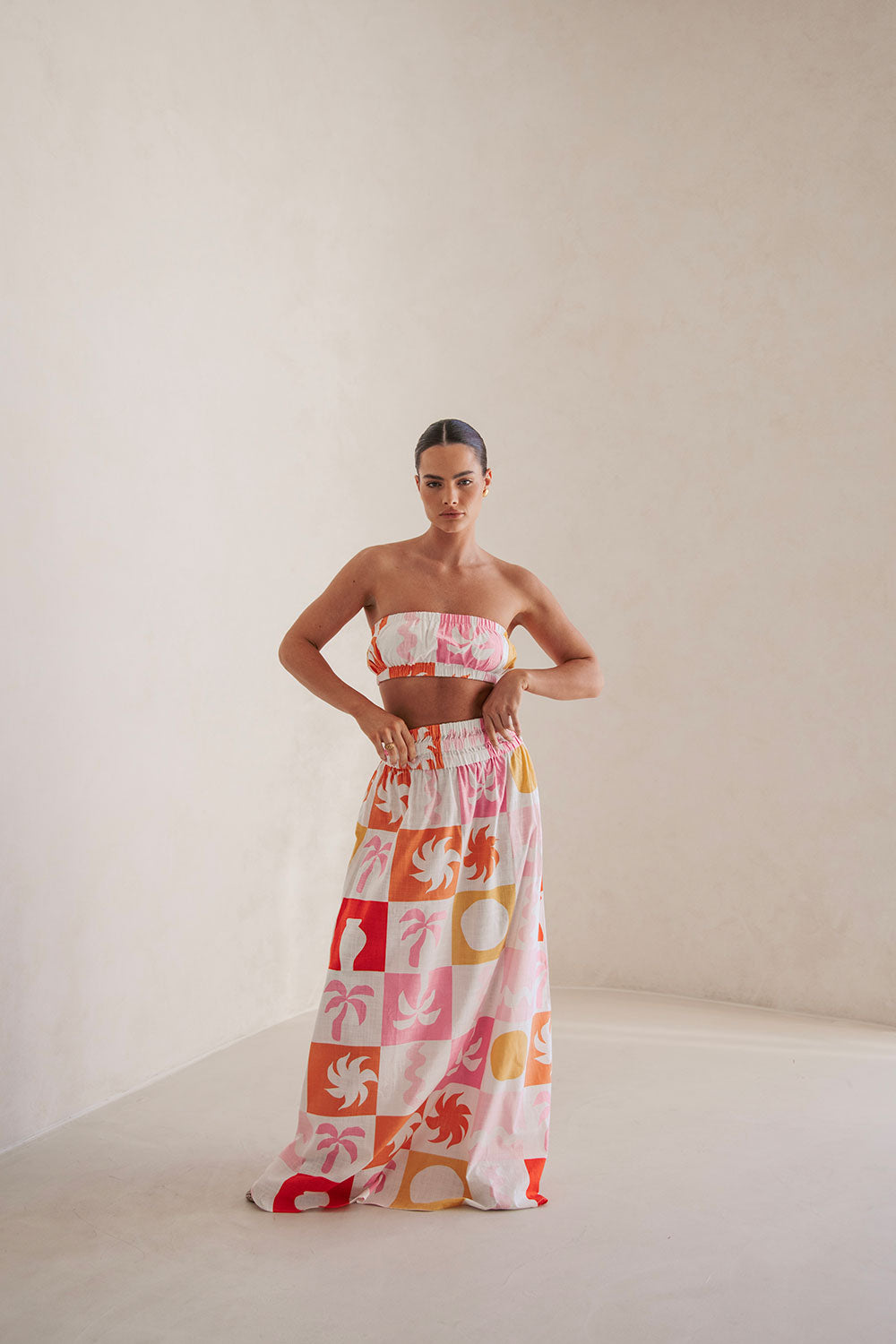 Sabo Exclusive Cooper Maxi Skirt with Palm Tile Fuego Print