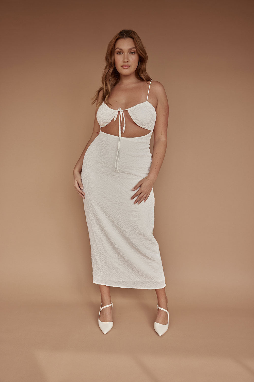 Exclusive White Charlina Midi Dress - Sample with Minor Flaw
