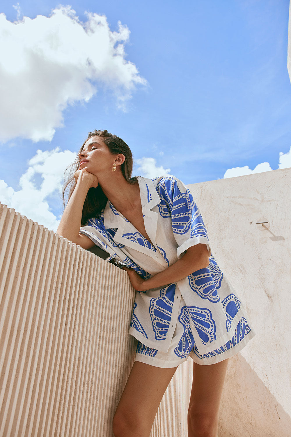 Women's Seashell Print Kara Linen-Cotton Blend High Waisted Shorts