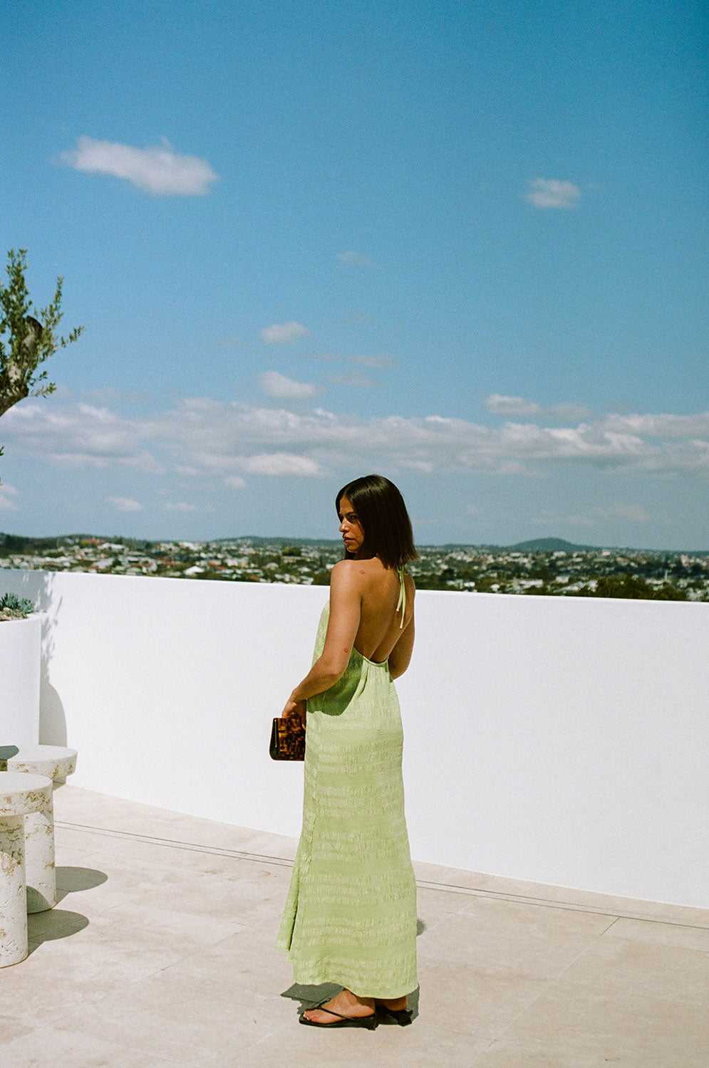 Gorgeous Green Lightweight Rayon Atlanta Halter Midi Dress