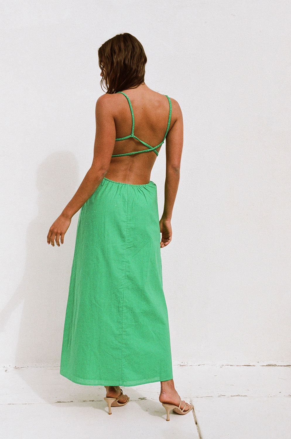 Sabo Exclusive Neeli Green Cotton Blend Midi Dress