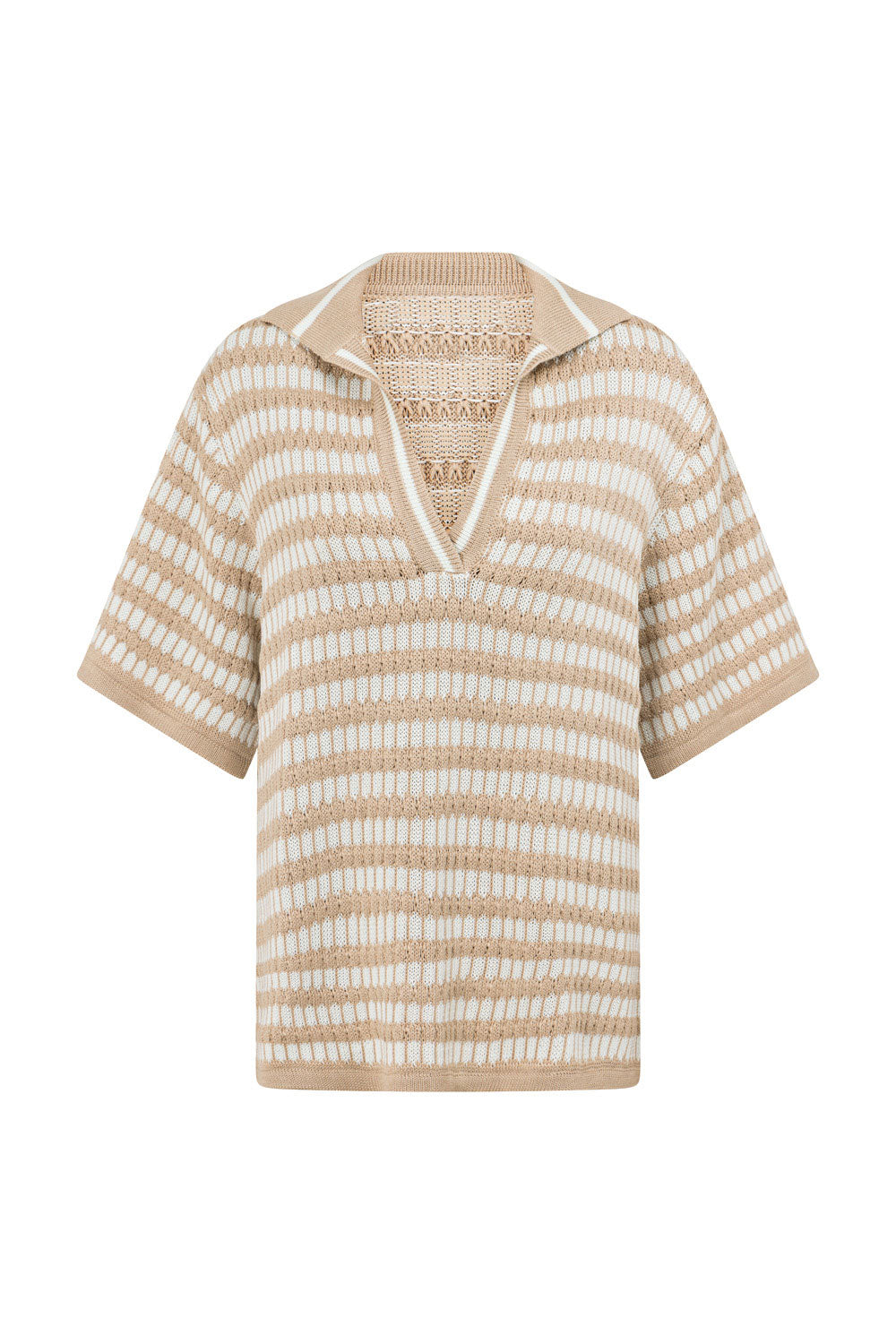 Vintage-Inspired Aya Cream and Tan Striped Relaxed Knit Top