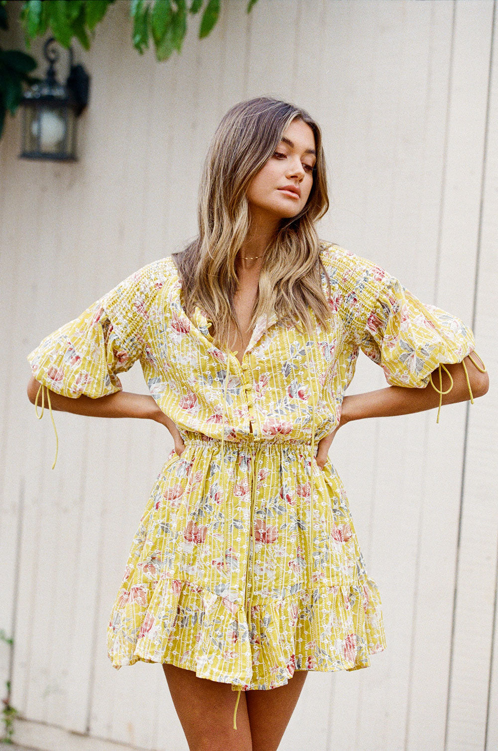 Autumn Mustard Floral Anouk Dress with Contrast Embroidery