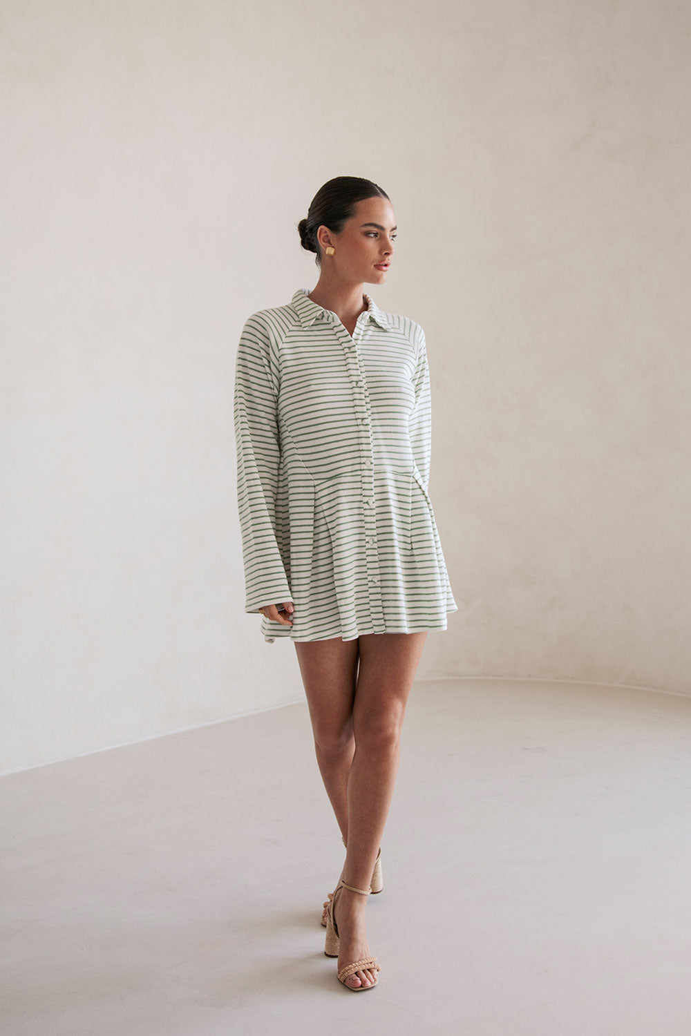 Sabo's Exclusive Mint and Off - White Striped Natural Cotton Blend Myra Dress
