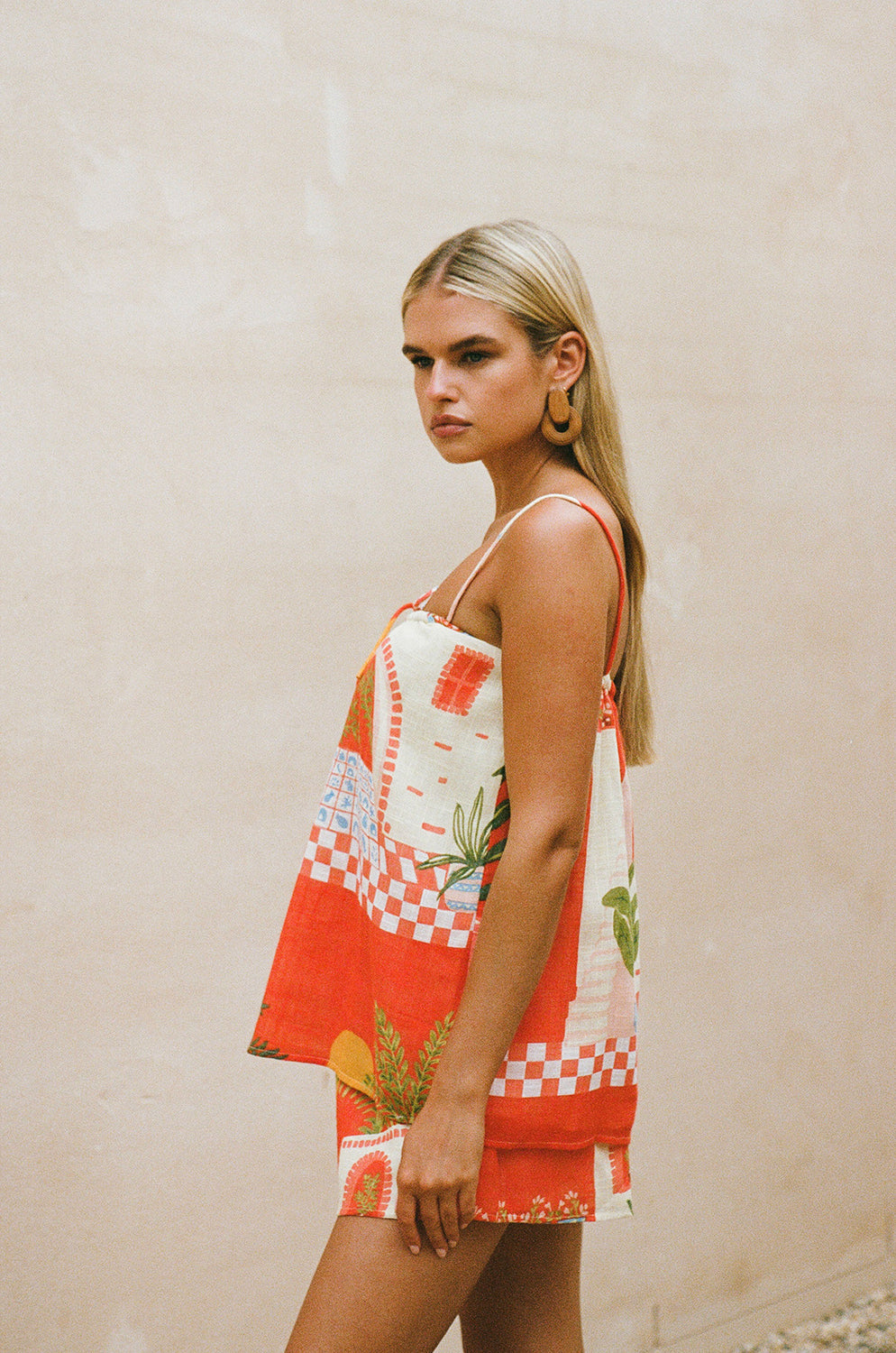 Sabo's Exclusive Vista Red Jetta Shorts with Elastic Waist and High - Low Hems