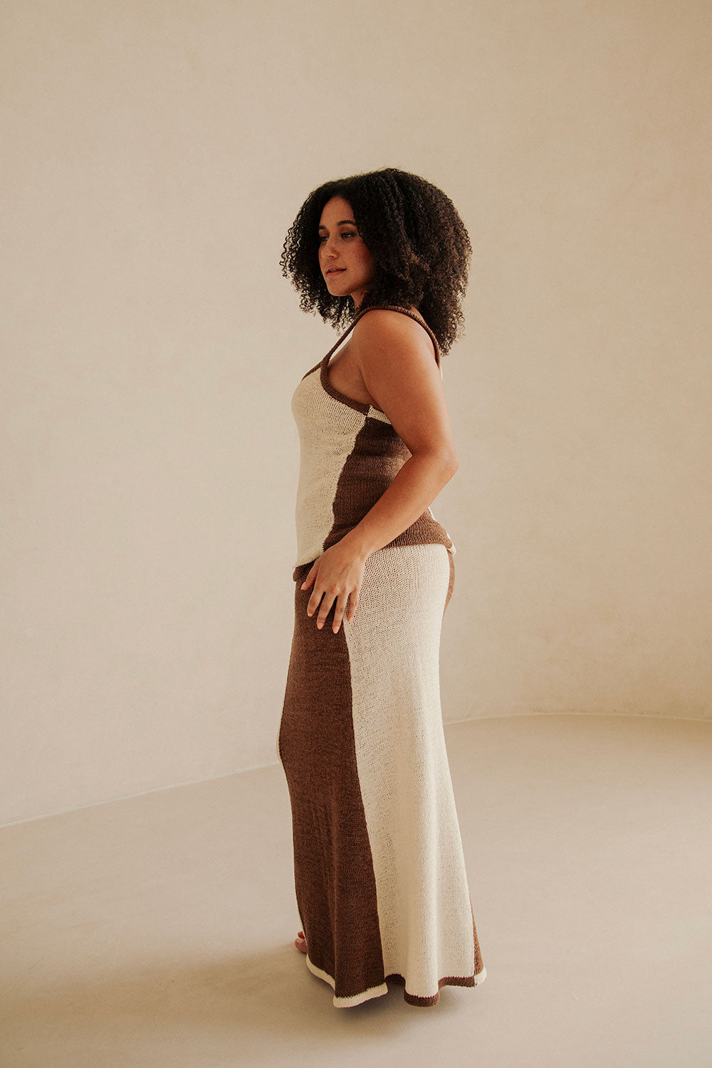 Sabo Exclusive Mira Top in Chocolate and Cream Loose Knit