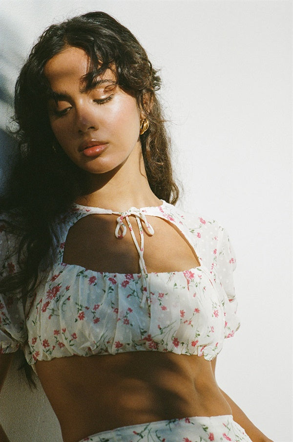 Exclusively Designed Sabo Buffy Top with Delicate Print and Polka Dots