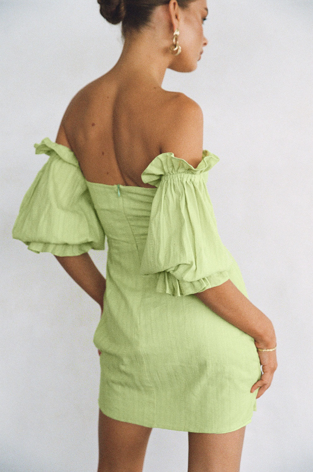Stylish Green Mira Off - Shoulder Cutout Mini Dress by Sabo