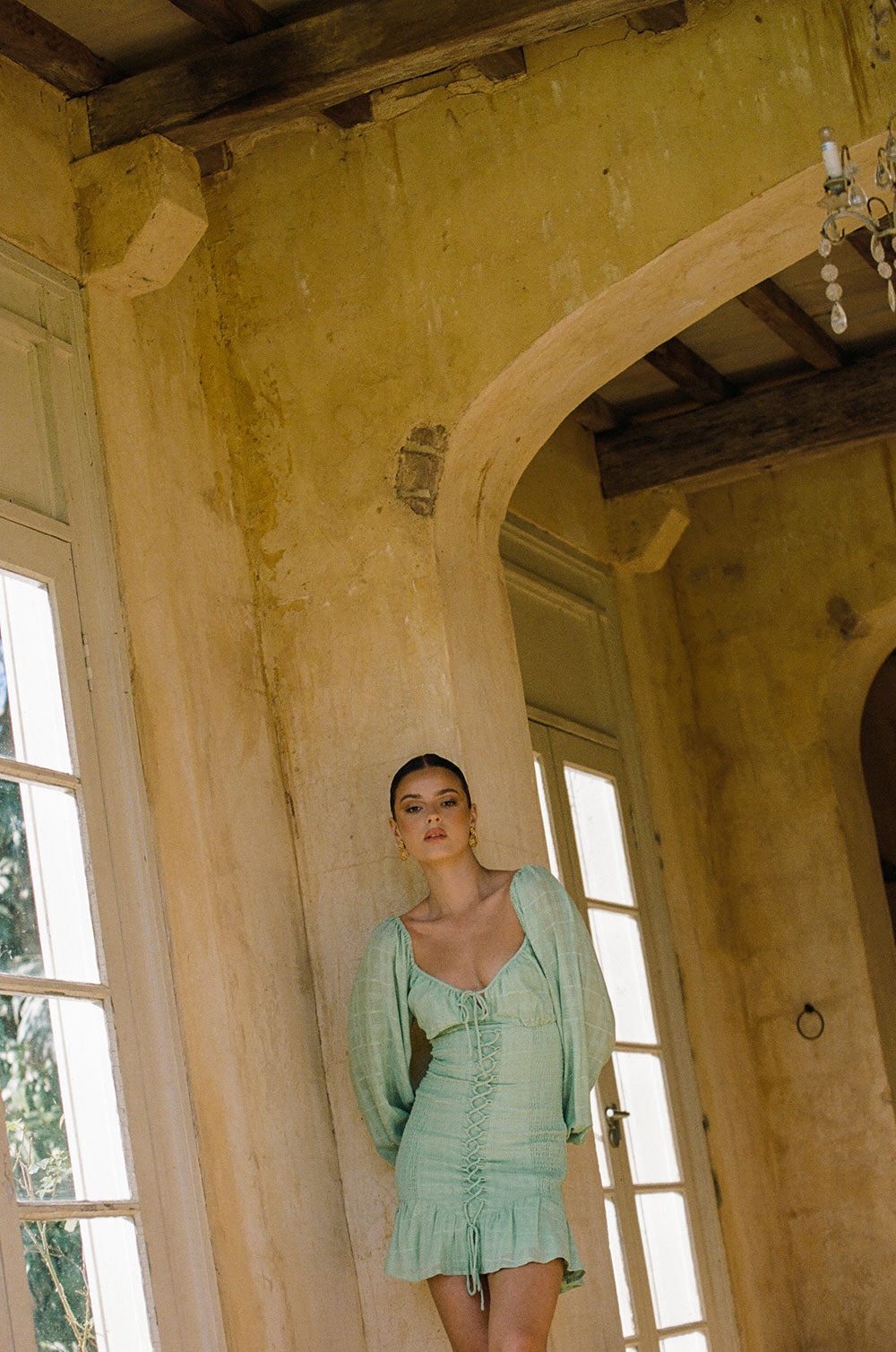 Exquisite Sabo Kait Dress with Puff Sleeves and Lace Details