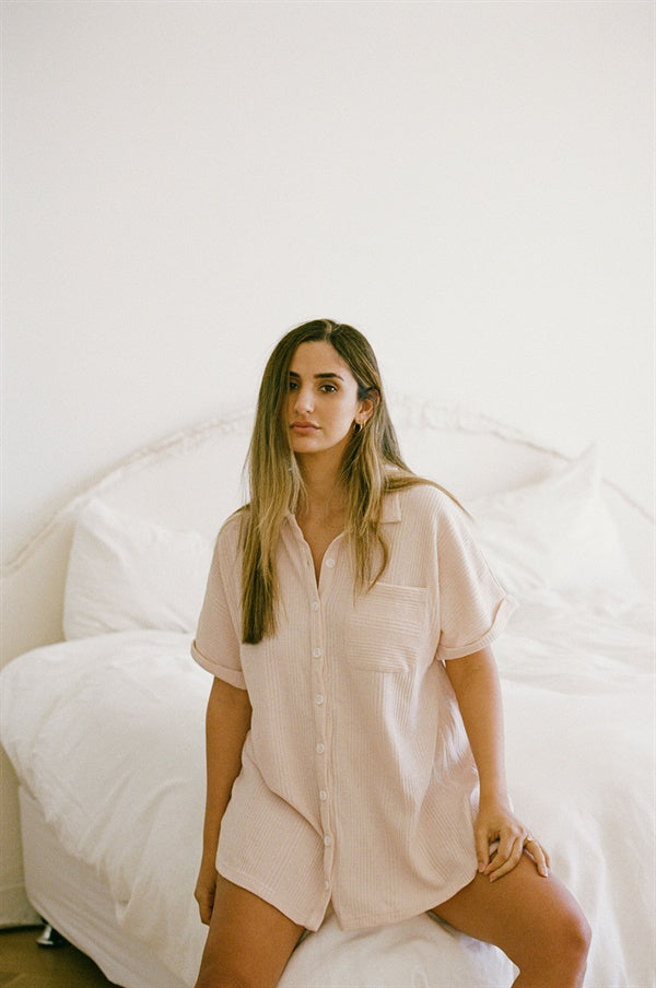 Unique Cosy Musk-colored PJ Shirt Dress - Ideal for XS Size