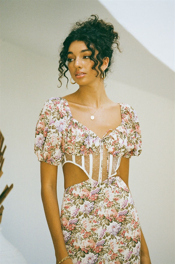 Sabo's Exclusively Designed Floral Print Lightweight Leah Corset Maxi Dress