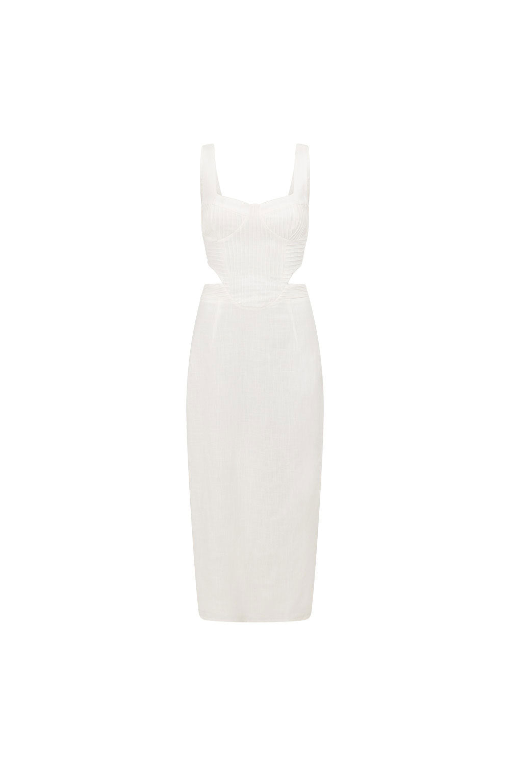 Exquisite Off-White Viscose Linen Blend Nessa Pleated Midi Dress