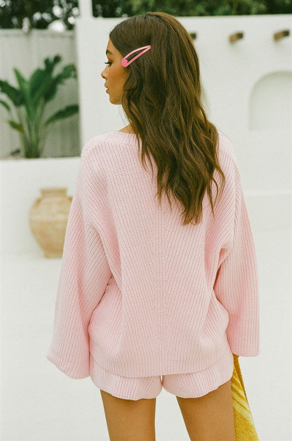 Ellis Pink Cosy Knitted Ribbed Cardigan for Versatile Wear