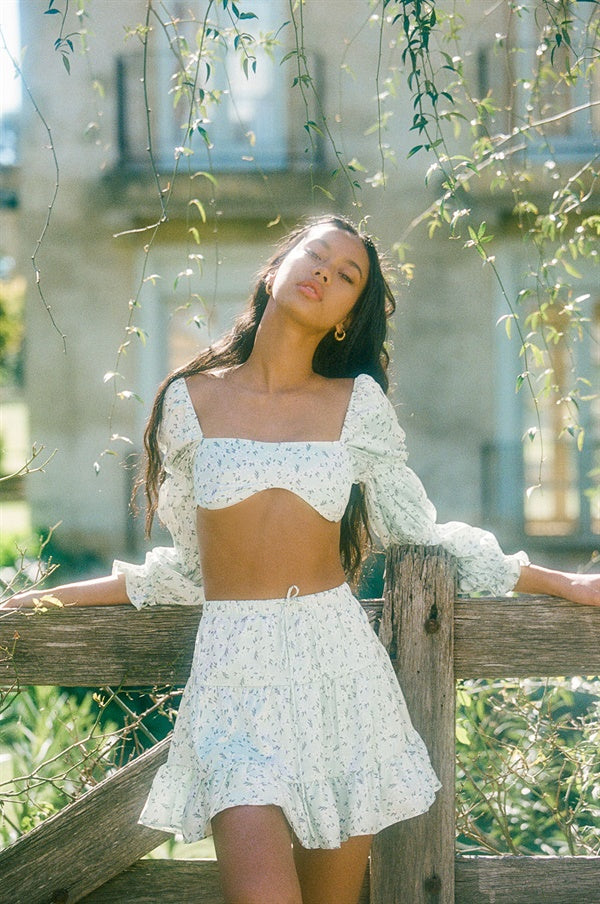 Luxe Silky Green Cropped Gemini Top with Tuscan Vine Floral Print