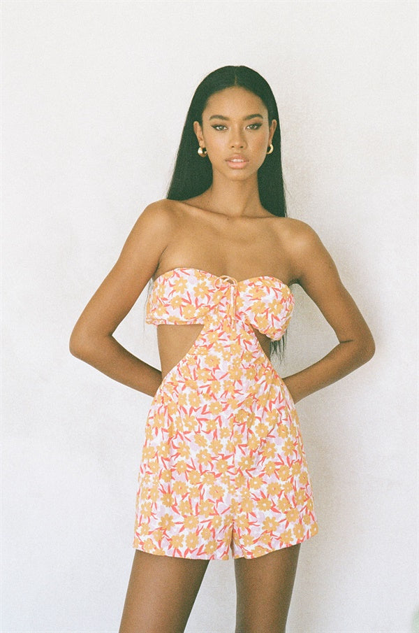 Ardelle Exclusive Link Flower Print Strapless Cotton Cutout Playsuit