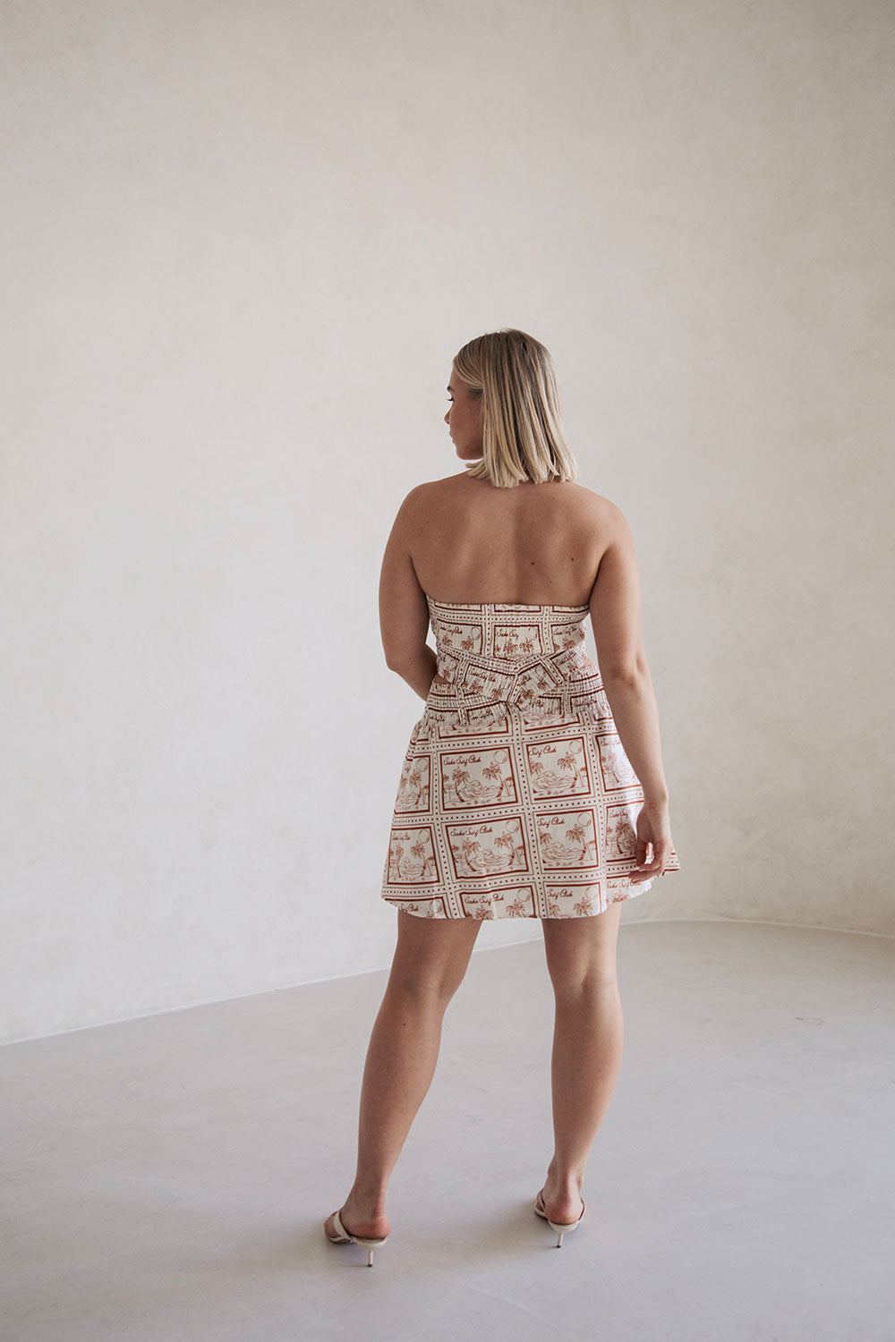 Sabo Postcard Print Kaiana Strapless Cutout Mini Party Dress