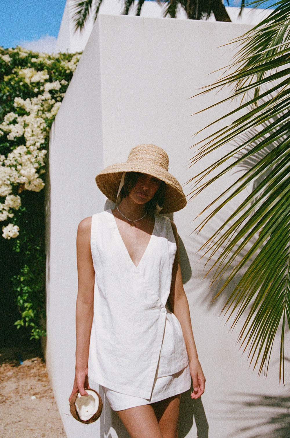 Elegant White Nicola Top Made from Natural Ramie Cotton Blend