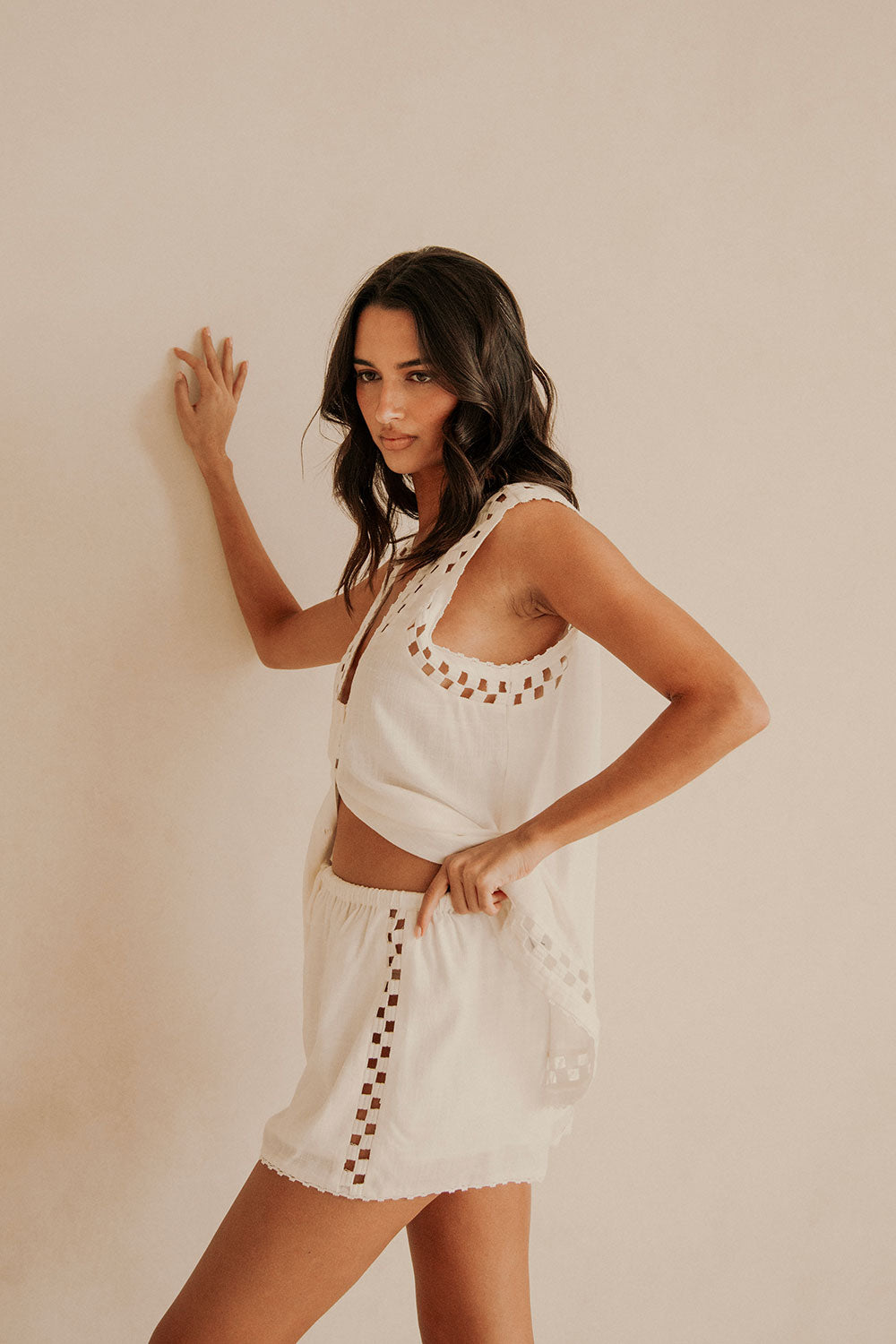 High - Quality Off - White Sand - Washed Linen Viscose Soraya Shorts