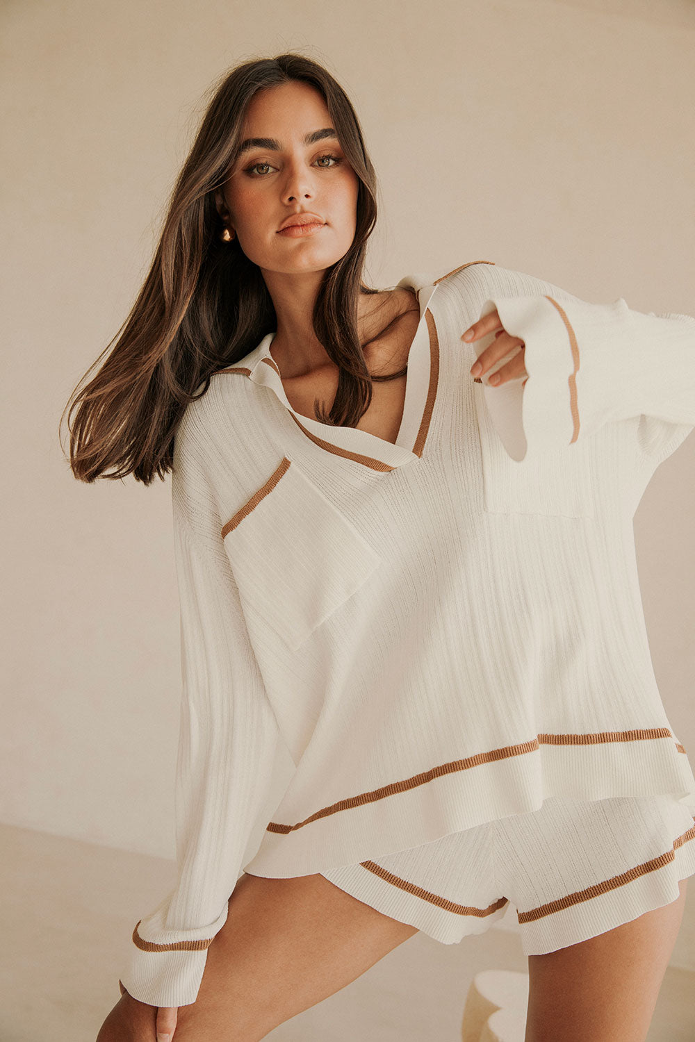Stylish White Luxury Drop Needle Rib Adair Women's Top